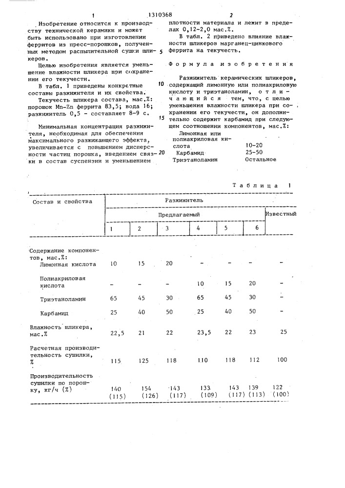 Разжижитель керамических шликеров (патент 1310368)