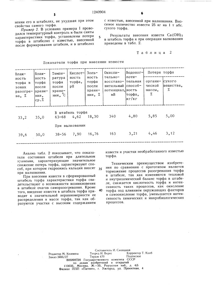 Способ подготовки торфа к длительному хранению в штабелях (патент 1240904)