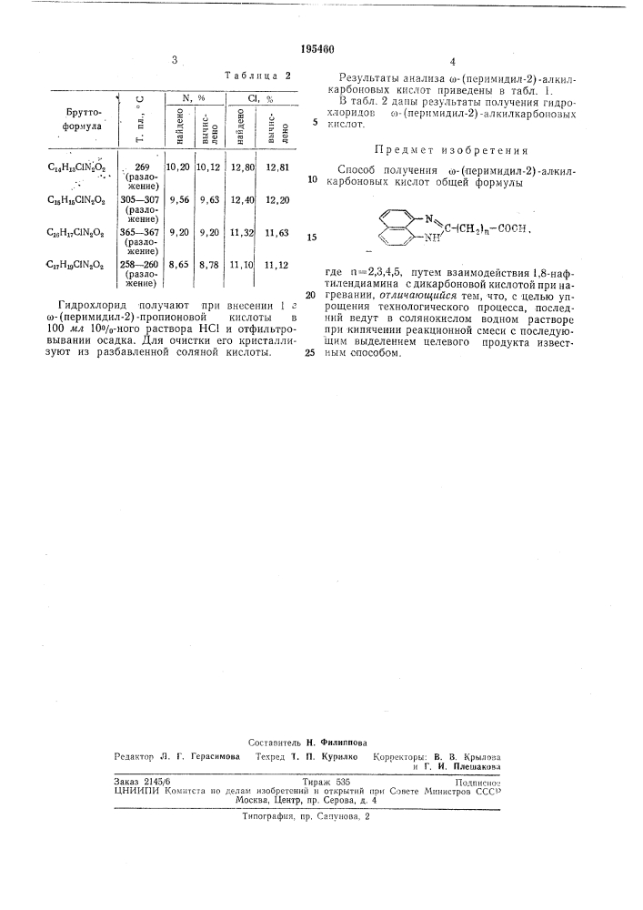 Способ получения о)-(перимидил-2)-алкилкарбоно-вых кислот (патент 195460)