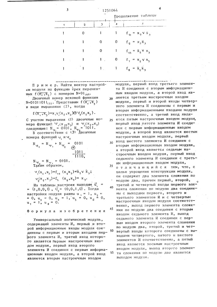 Универсальный логический модуль (патент 1251064)