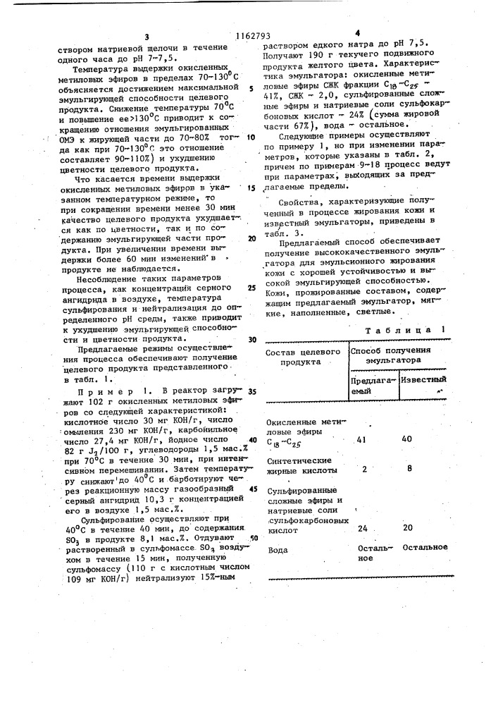 Способ получения эмульгатора для жирования кож (патент 1162793)