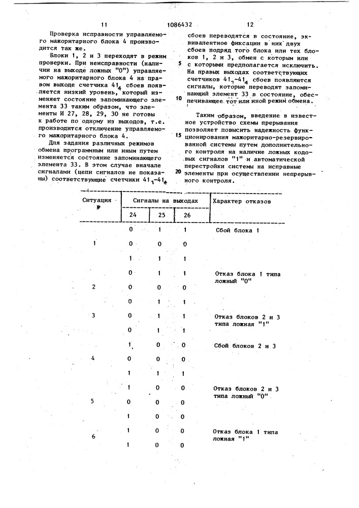 Устройство для управления режимом обмена мажоритарно- резервированной системы (патент 1086432)