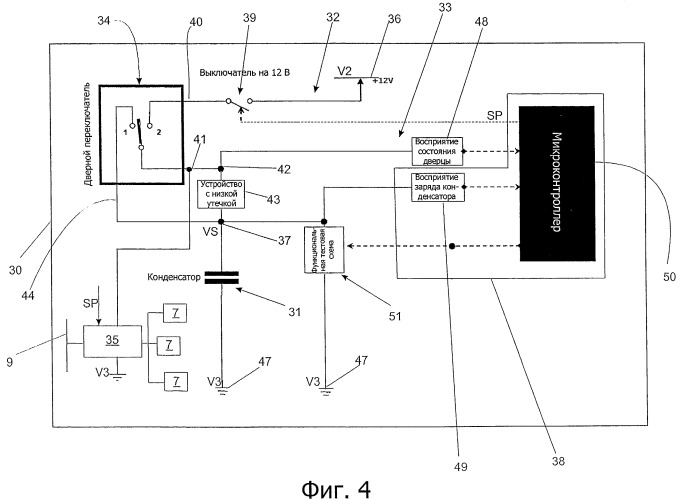 Электронная предохранительная система для электрического бытового прибора с дверцей (патент 2497989)