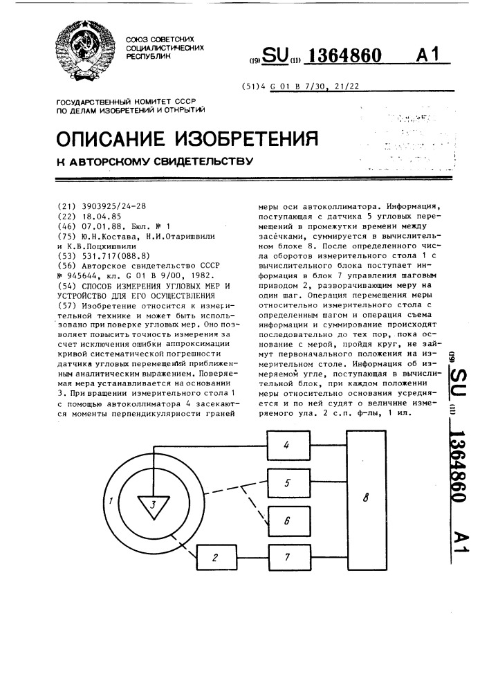 Способ измерения угловых мер и устройство для его осуществления (патент 1364860)