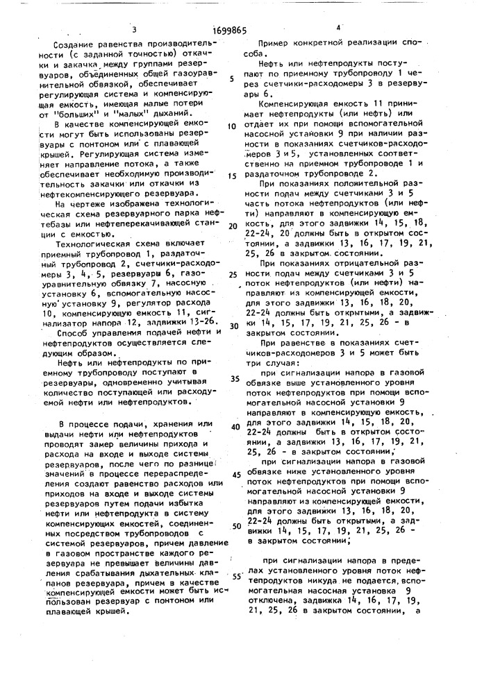 Способ управления подачей-выдачей нефти или нефтепродуктов в систему резервуаров (патент 1699865)