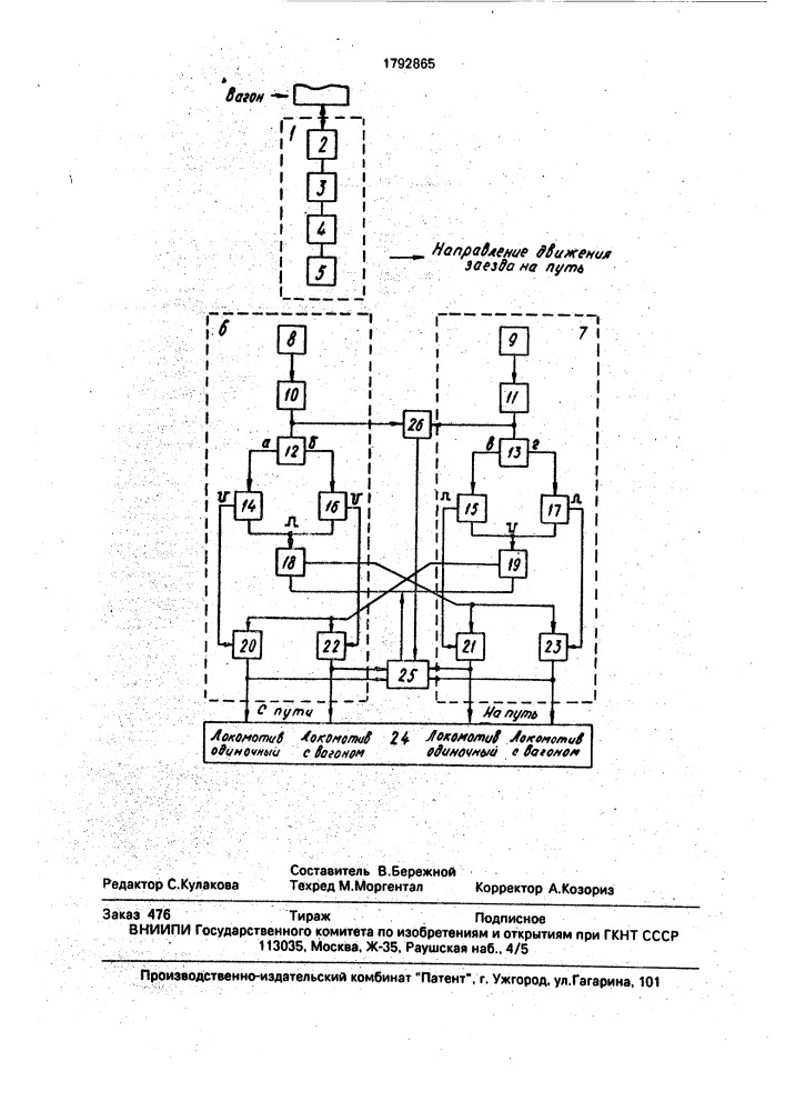 Устройство для автоматического определения местонахождения и направления движения маневрового локомотива (патент 1792865)