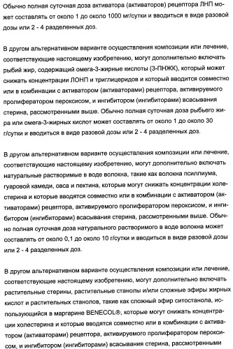 Комбинации активатора (активаторов) рецептора, активируемого пролифератором пероксисом (рапп), и ингибитора (ингибиторов) всасывания стерина и лечение заболеваний сосудов (патент 2356550)