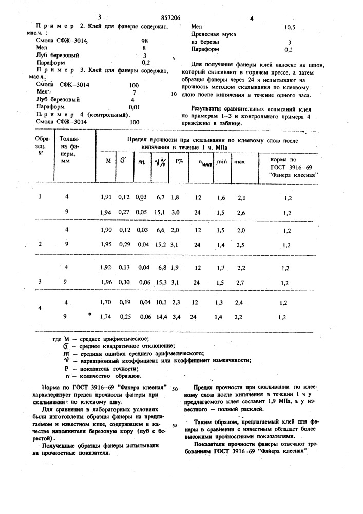 Клей для фанеры (патент 857206)