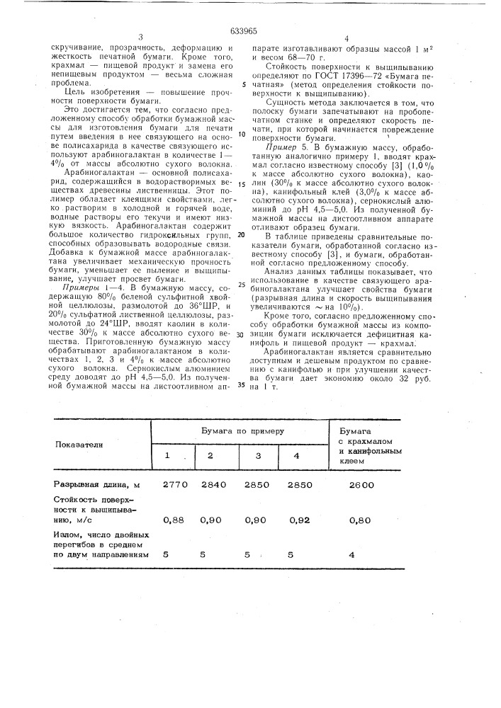 Способ обработки бумажной массы для изготовления бумаги для печати (патент 633965)