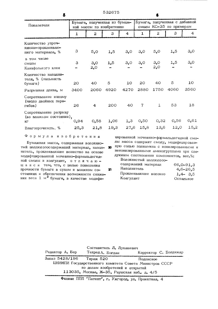 Бумажная масса (патент 532675)