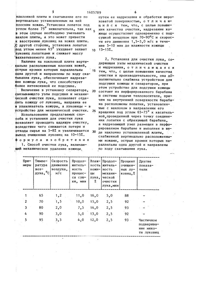 Способ очистки лука и установка для его осуществления (патент 1405789)