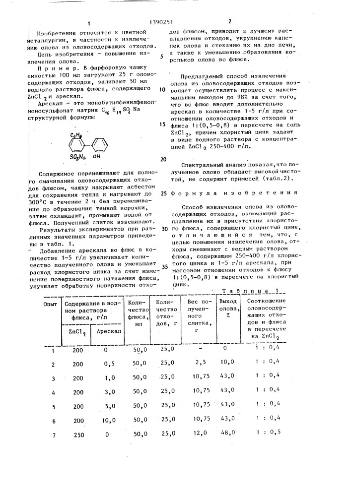 Способ извлечения олова из оловосодержащих отходов (патент 1390251)