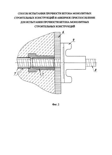 Способ испытания прочности бетона монолитных строительных конструкций и анкерное приспособление для испытания прочности бетона монолитных строительных конструкций (патент 2582277)