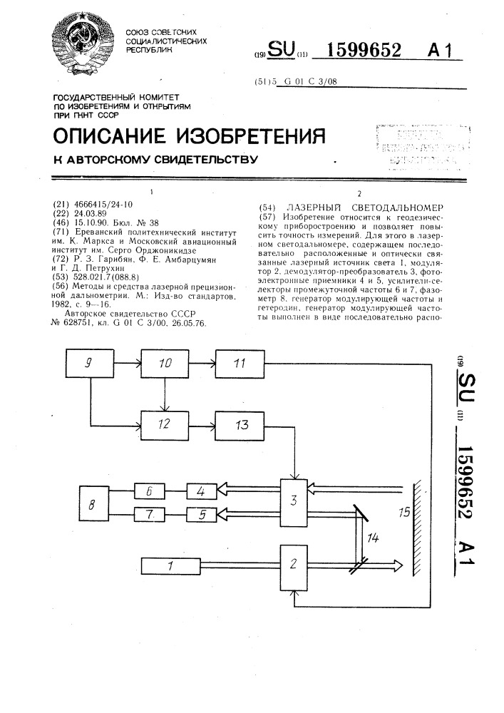 Лазерный светодальномер (патент 1599652)