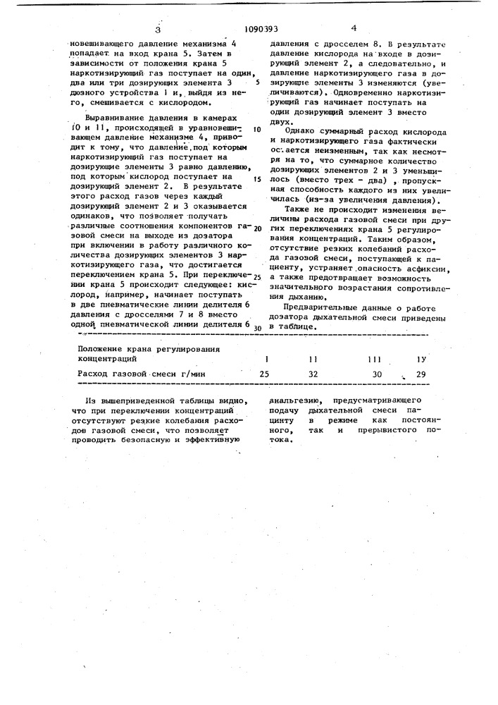 Дозатор дыхательной смеси (патент 1090393)