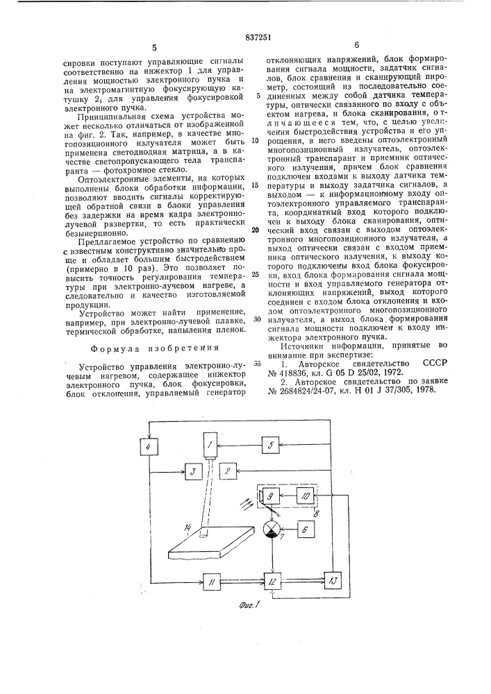 Устройство управления электроннолучевым нагревом (патент 837251)