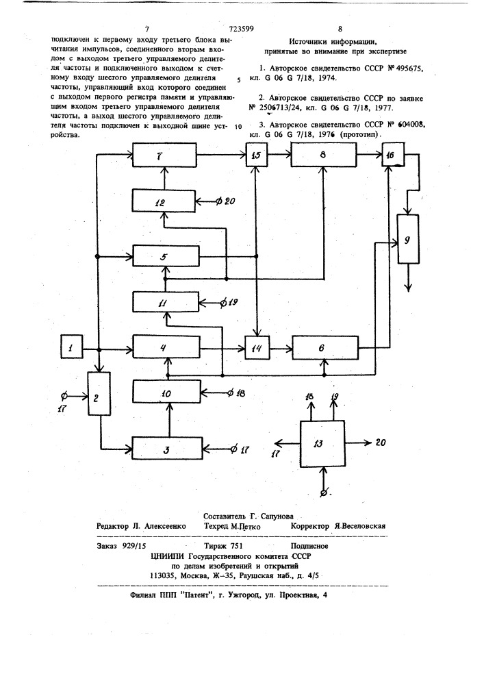 Устройство для дифференцирования частотно-импульсных сигналов (патент 723599)