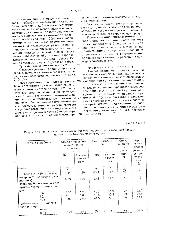 Способ хранения маточных растений лука порея (патент 1672979)