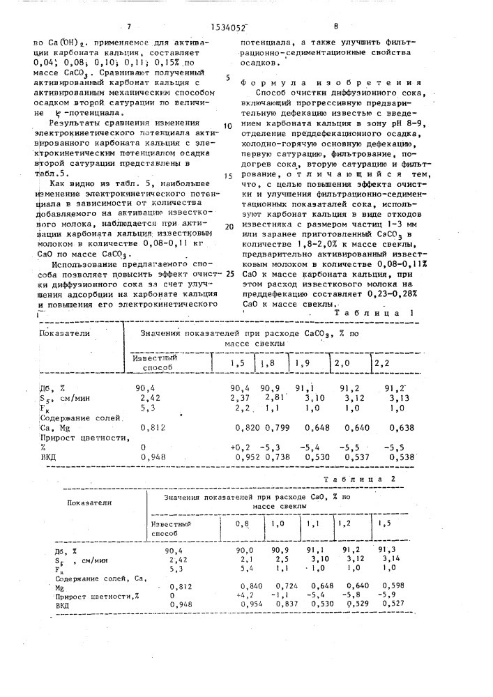 Способ очистки диффузионного сока (патент 1534052)