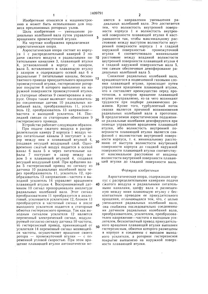 Аэростатическая опора (патент 1409791)