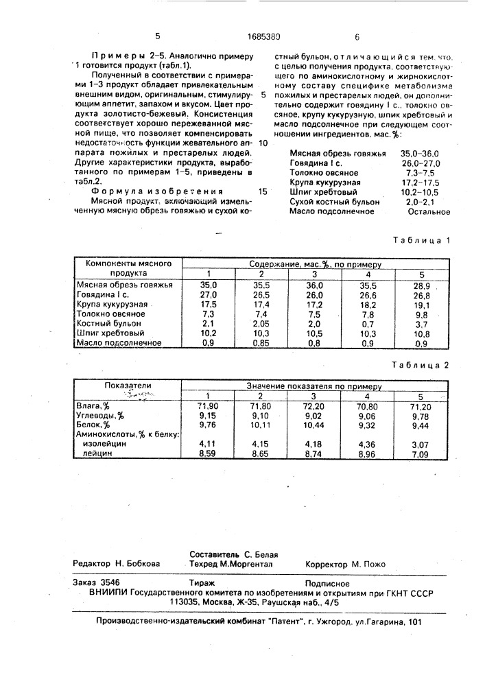 Мясной продукт (патент 1685380)