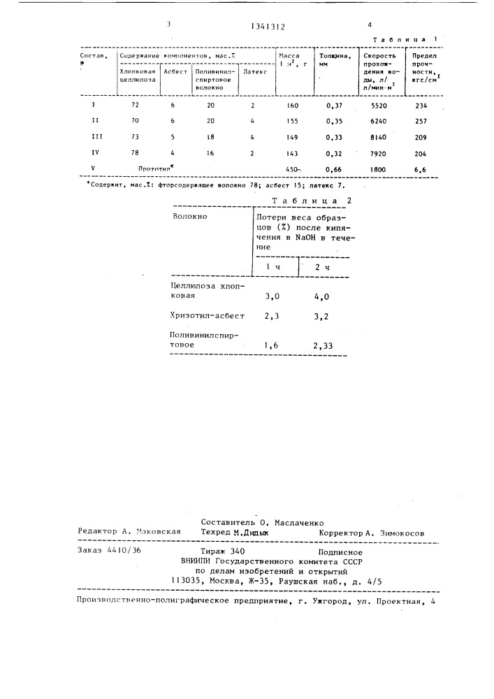 Картон для фильтрации агрессивных жидкостей (патент 1341312)