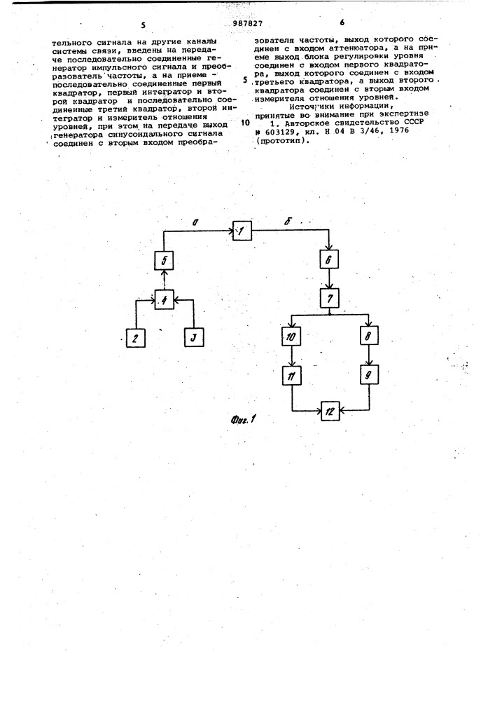 Устройство для измерения амплитудной характеристики канала связи (патент 987827)