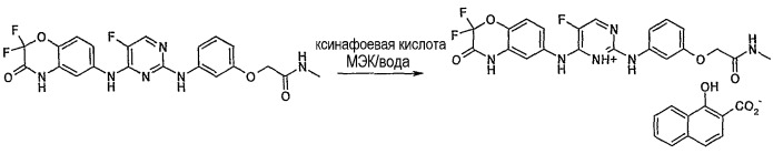 Ксинафоатная соль n4-[(2,2-дифтор-4н-бензо[1,4]оксазин-3-он)-6-ил]-5-фтор-n2-[3-(метиламинокарбонилметиленокси)фенил]-2,4-пиримидиндиамина (патент 2458925)