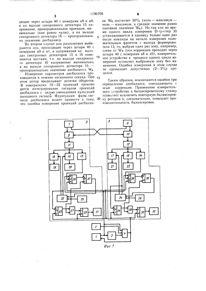 Измерительное устройство к балансировочному станку (патент 1196709)