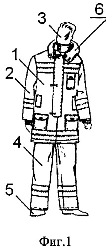 Костюм боевой одежды спасателей, действующих в условиях горящих объектов при наличии летящих и падающих предметов разрушающегося объекта (патент 2495609)