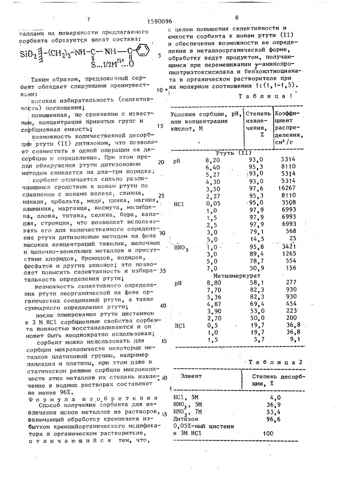 Способ получения сорбента для извлечения ионов металлов из растворов (патент 1590096)