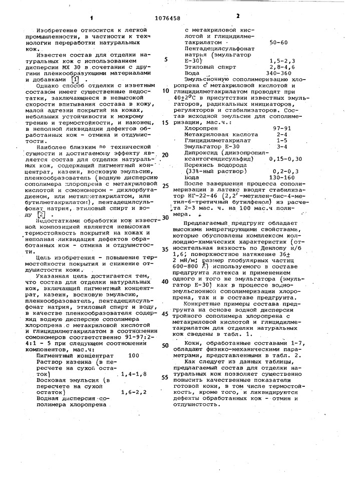 Состав для отделки натуральных кож (патент 1076458)