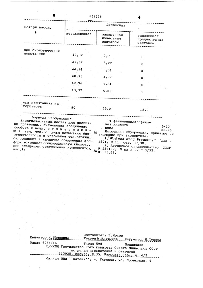 Биоогнезащитный состав для пропитки древесины (патент 631336)