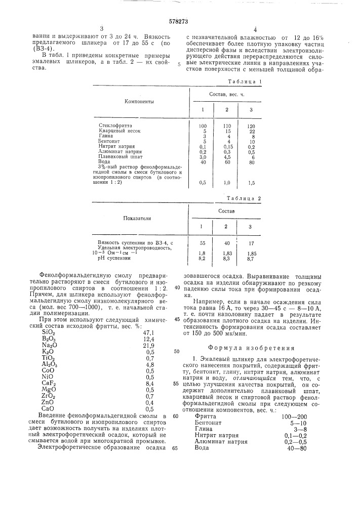 Эмалевый шликер (патент 578273)