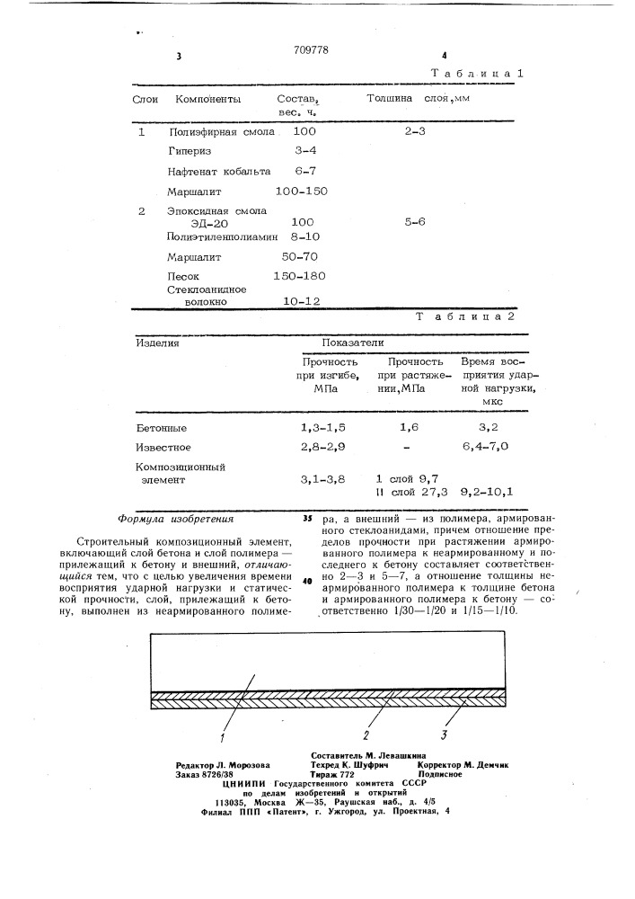 Строительный композиционный элемент (патент 709778)