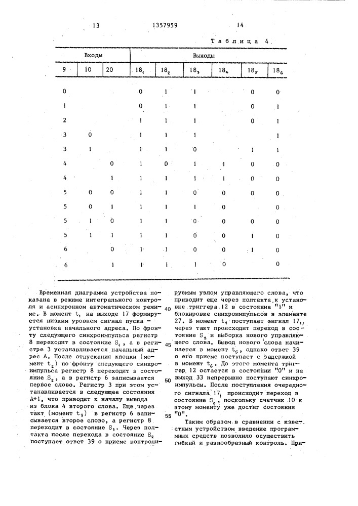 Устройство для контроля цифровых узлов (патент 1357959)