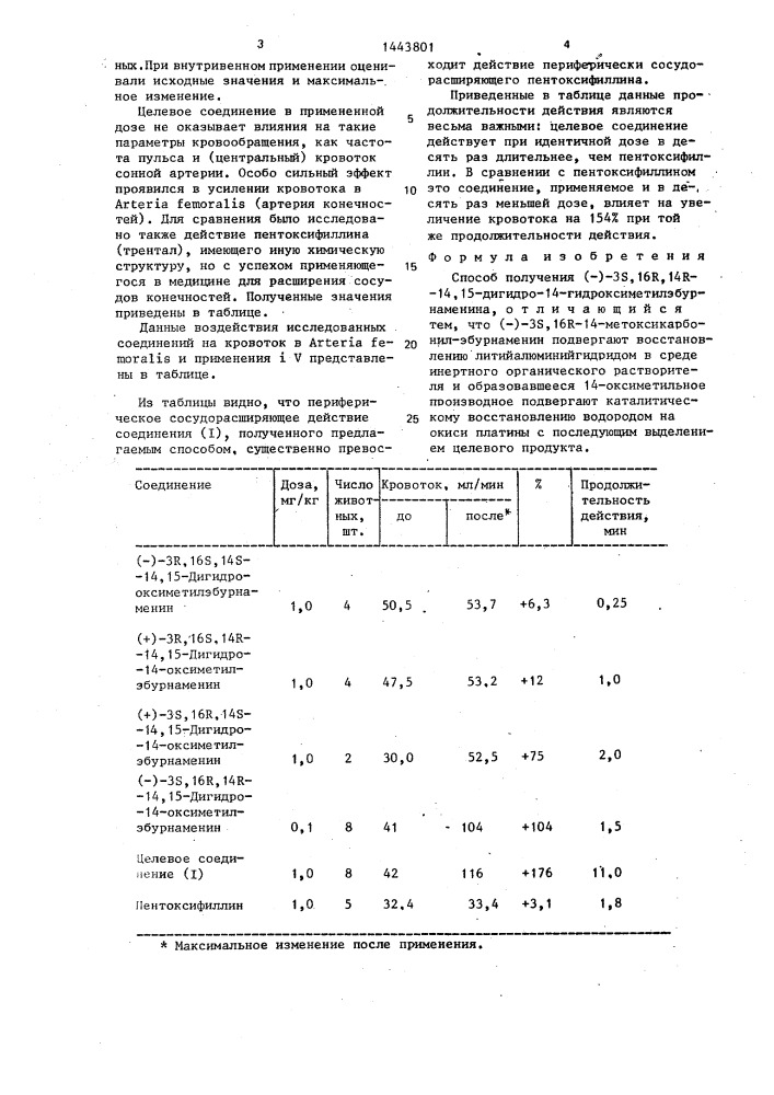 Способ получения (-)-3s,16r,14r-14,15-дигидро-14- гидроксиметилэбурнаменина (патент 1443801)