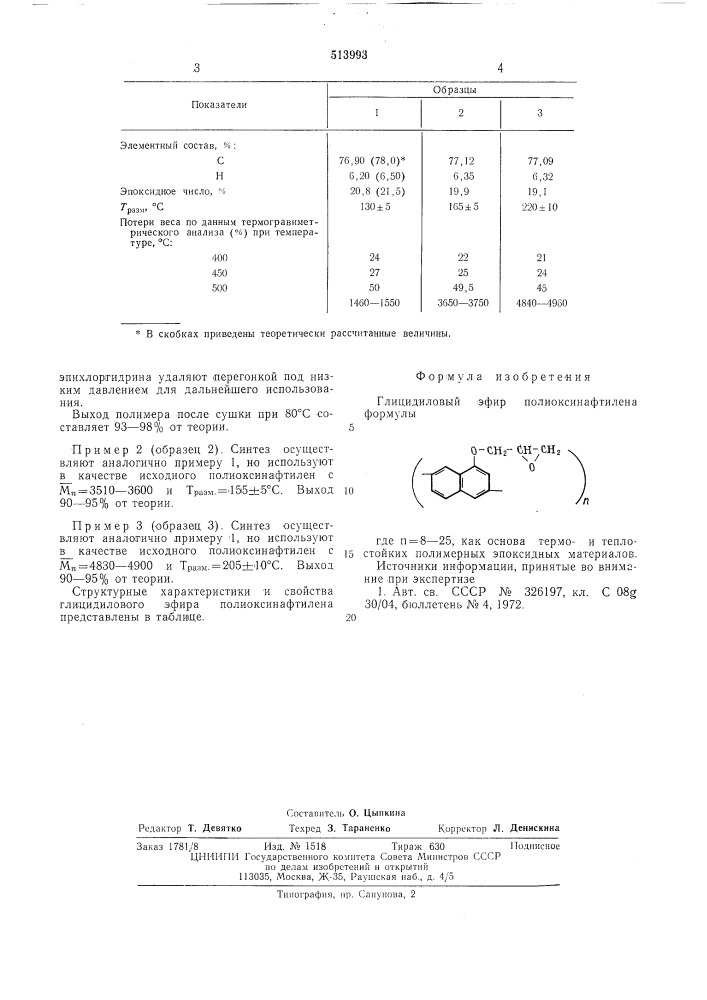 Глицидиловый эфир полиоксинафтилена (патент 513993)
