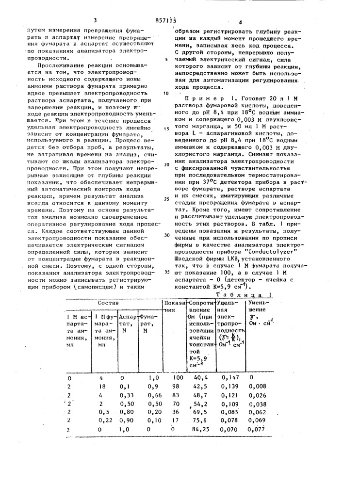 Способ контроля катализируемого аспартазой процесса полуения l-аспарагиновой кислоты (патент 857115)