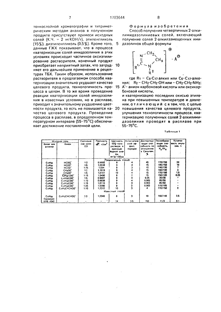 Способ получения четвертичных 2-алкилимидазолиниевых солей (патент 1703644)