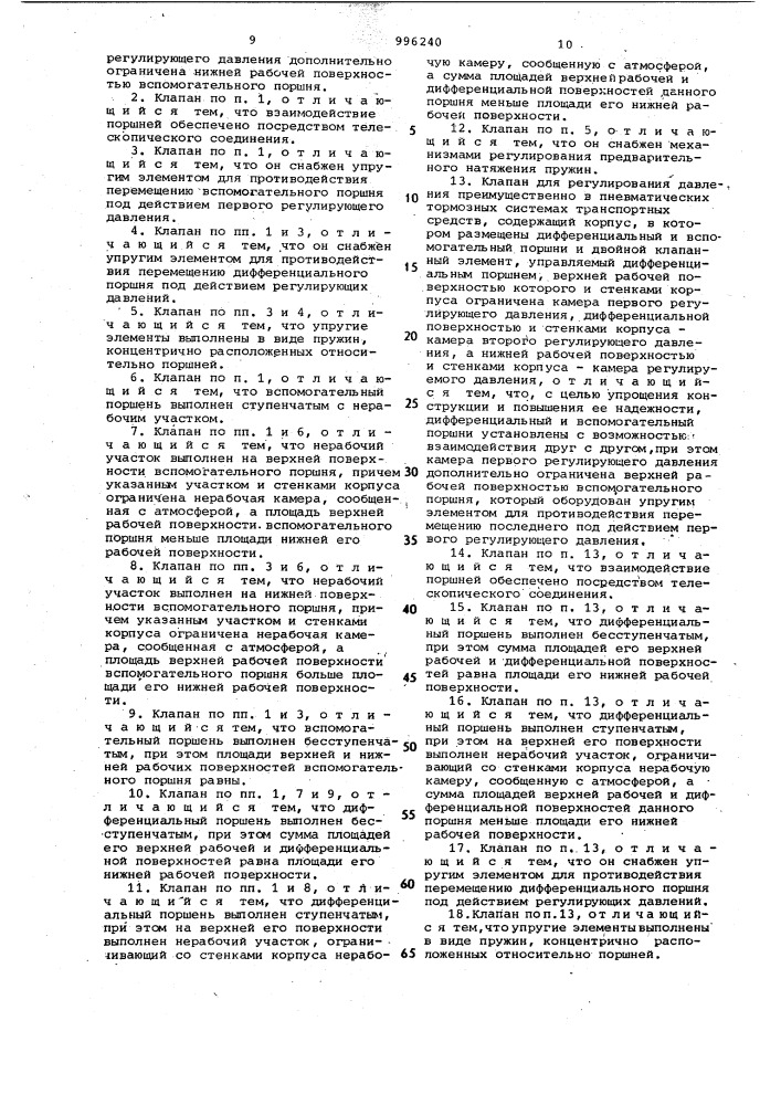Пропорциональный клапан для регулирования давления (его варианты) (патент 996240)