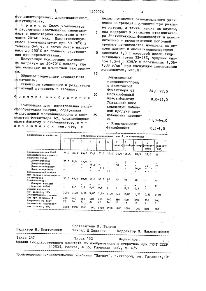 Композиция для изготовления рельефообразующих матриц (патент 1549976)