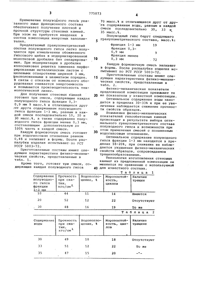 Композиция для изготовления строительных изделий (патент 775073)