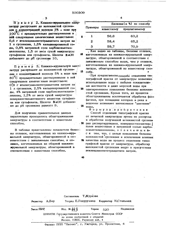 Способ отделения топографической краски от печатной макулатуры (патент 500309)