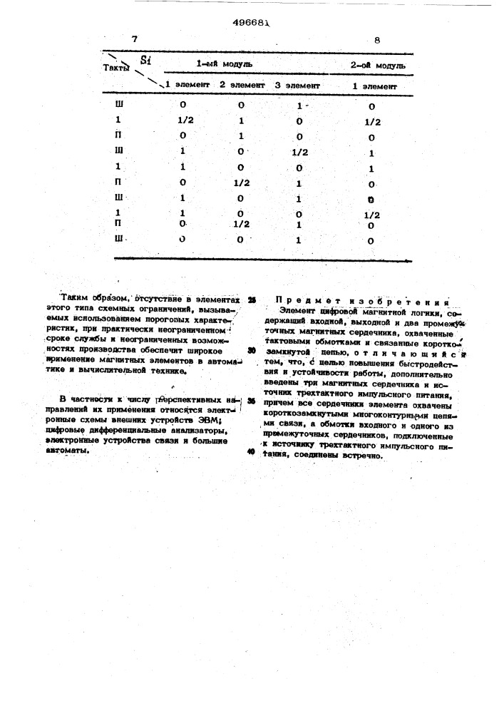 Элемент цифровой магнитной логики (патент 496681)