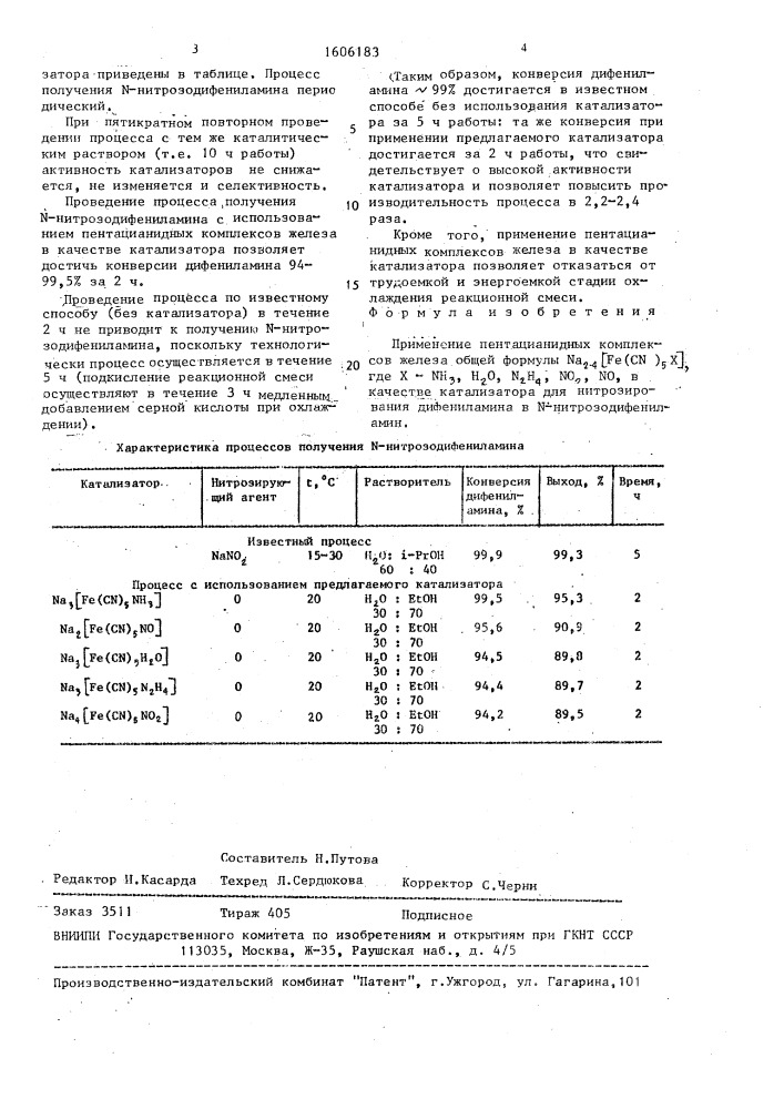 Катализатор для нитрозирования дифениламина в n- нитрозодифениламин (патент 1606183)