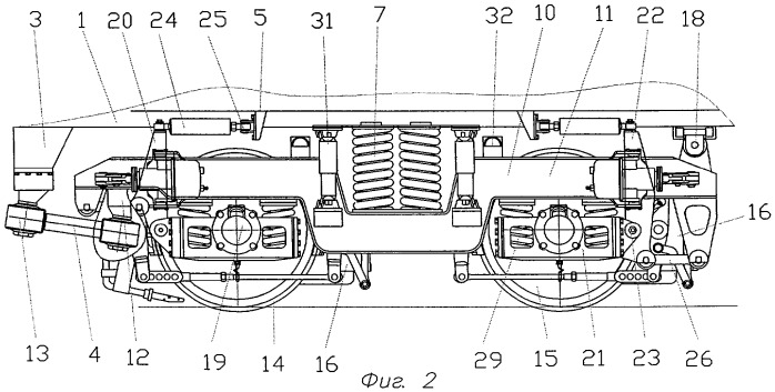 Железнодорожное тяговое транспортное средство с двухосными тележками (варианты) (патент 2308387)