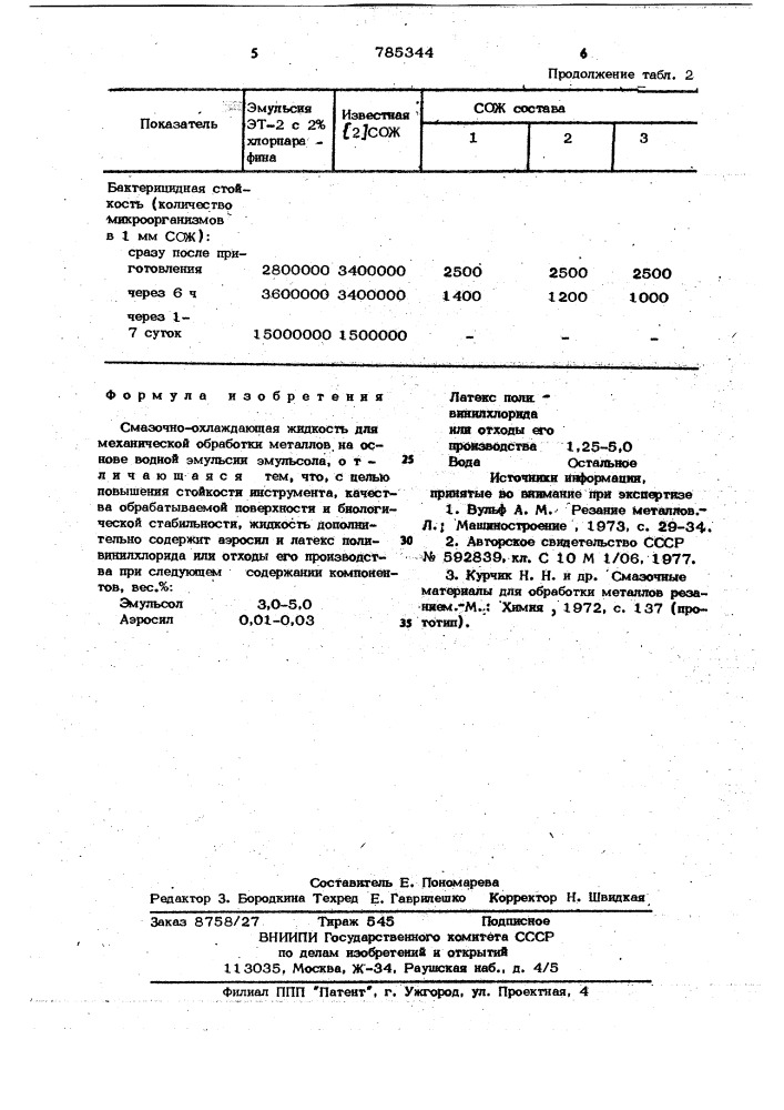 Смазочно-охлаждающая жидкость для механической обработки металлов (патент 785344)