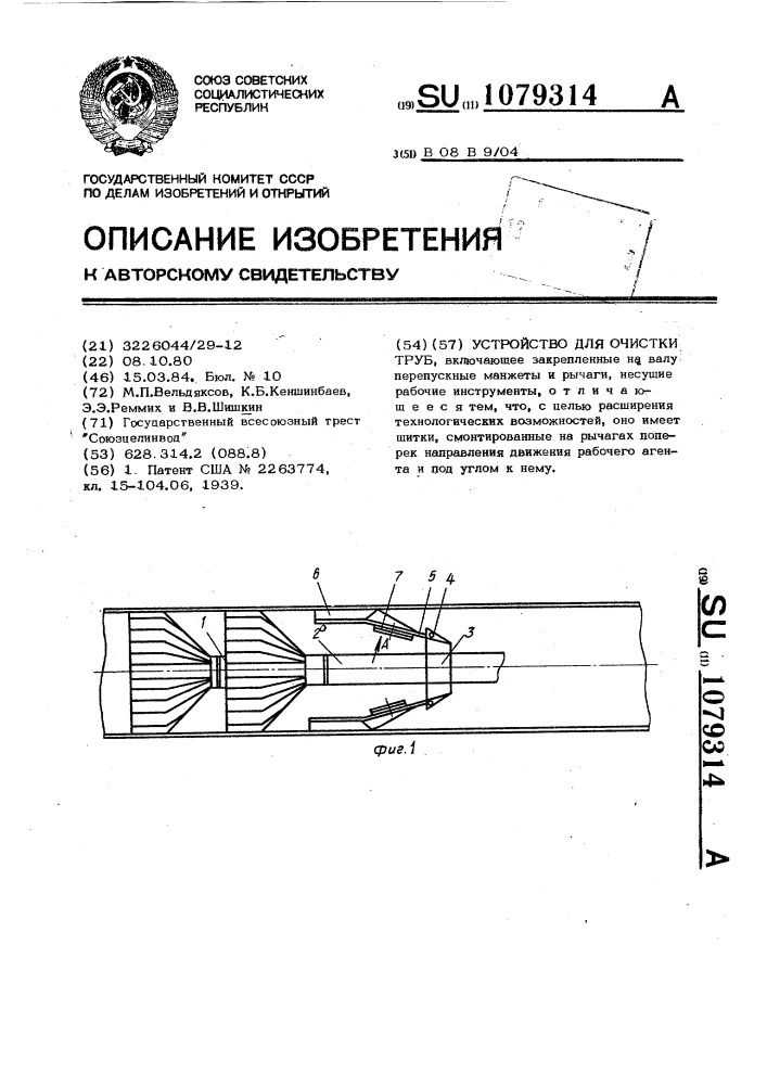 Устройство для очистки труб (патент 1079314)