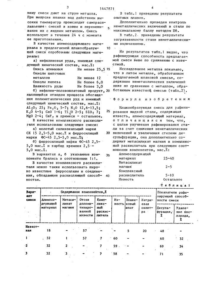 Шлакообразующая смесь для рафинирования жидкой стали (патент 1447871)